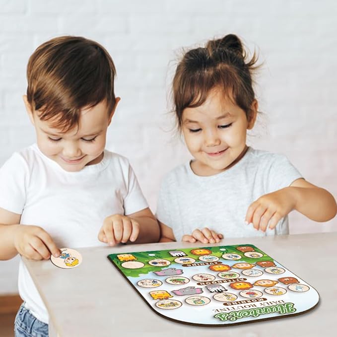 Wooden Daily Routine Chart for Todder, Visual Schedule Woodland Reward Chart, Daily Responsibilities Board for Kids, Personalized Chore Chart for Kids