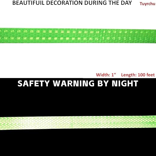Green Reflective Tape Outdoor Waterproof 1 inch, High Visibility Hazard Conspicuity Safety Industrial Marking Tape (166 feet)