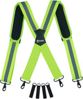 KUNN Hi-Vis Tool Belt Suspenders Heavy Duty Reflective Safety Work Suspender with Removed Padded Shoulder,4Pcs Tool Belt Loops