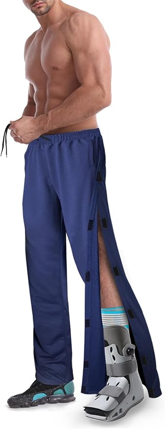 Men's Tearaway Pants for Post Surgery 2 Side Velcro Breakaway Open Bottom Sweatpants Women Loose Fit Rip Off Cotton Pants