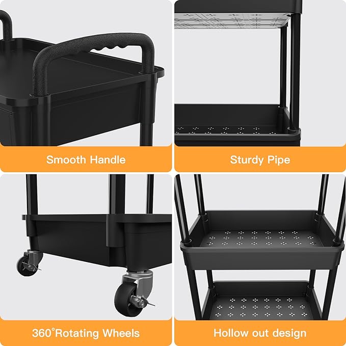 5 Tier Rolling Utility Cart with Drawer,REBECAT Utility Cart Made of Multifunctional Storage Organizer Tool for Kitchen,Bathroom,Living Room,Office(Black)