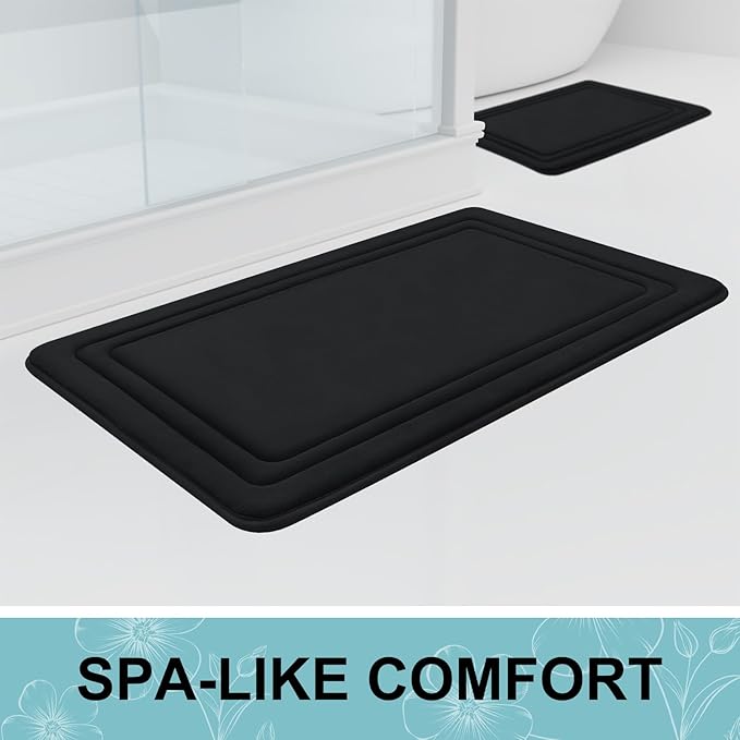 Grandaily Memory Foam Bath Mat Rug 59x20, Ultra Soft, Non-Slip and Absorbent Bathroom Rugs, Machine Wash Dry, Comfortable Bath Carpet for Bathroom Floor, Tub and Shower, Black