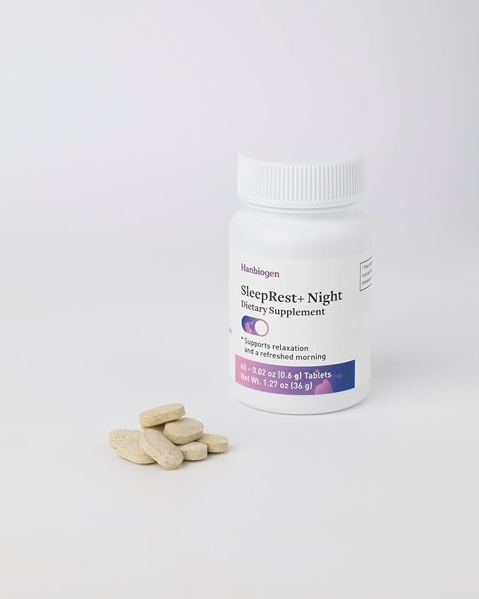 SleepRest+ Night - Adult Sleep Supplement with Hop Extract, Silk Peptide, Perilla Leaf Extract, L-Theanine & GABA - Fast-Acting, Non-Habit-Forming Formula (60 Tablets)