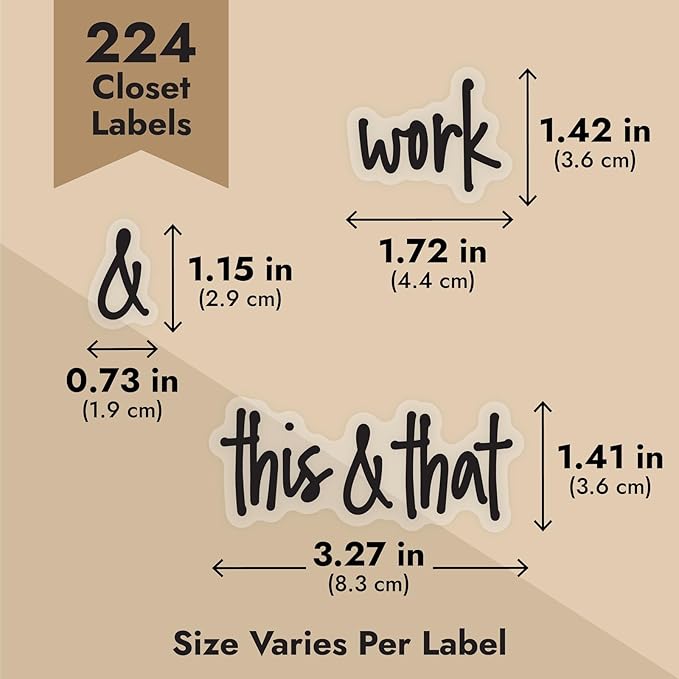 Talented Kitchen Closet Labels for Organizing Bins & Baskets - 224 Clear Vinyl Preprinted Script Labels (1"-1.5" Tall), Water Resistant - Drawer Tags for Storage, Wardrobes & Baskets