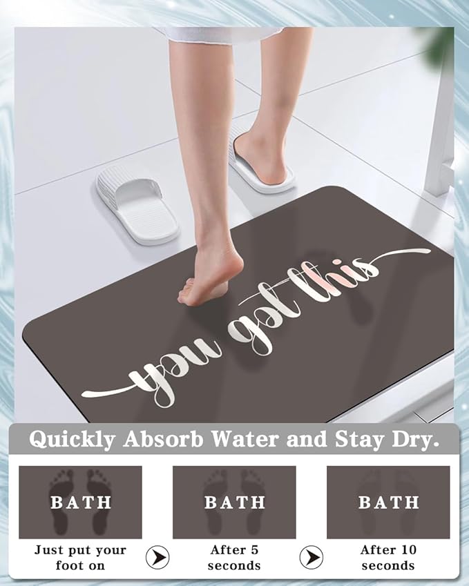 Bath Mat, Bathroom Mat Rugs Super Absorbent Shower Mats Non Slip Quick Dry Thin Rubber Mats for Bathroom Floor Fit Under Door, Shower Rug for Bathtub, Shower, Beige