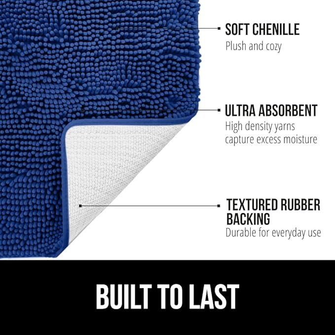 GORILLA GRIP Bath Rug Mat, Thick Soft Absorbent Chenille, Quick Dry Microfiber Mats, Rubber Backing Washable Shower Floor Rugs, US Designed Bathroom Bathmat Home Decor Accessories, 24x17 Royal Blue