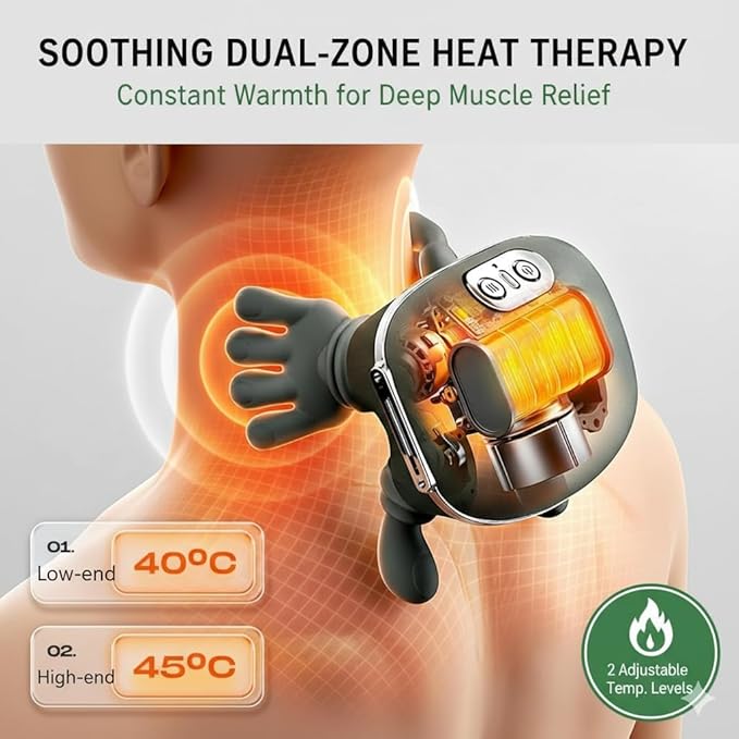 Neck Massager with Heat, Shiatsu Neck and Shoulder Massager with 4D Kneading, Simulates a Real Palm Massage for Comfort, Pain Relief Deep Tissue, ortable and Rechargeable for Home and Office