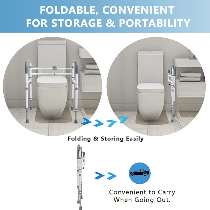 Toilet Rails - Toilet Safety Rail for Elderly Adults - Adjustable Bathroom Toilet Handles - Toilet Safety Frame & Rails - Toilet Grab Bars for Senior, Handicap & Disabled,Fits Most Toilets