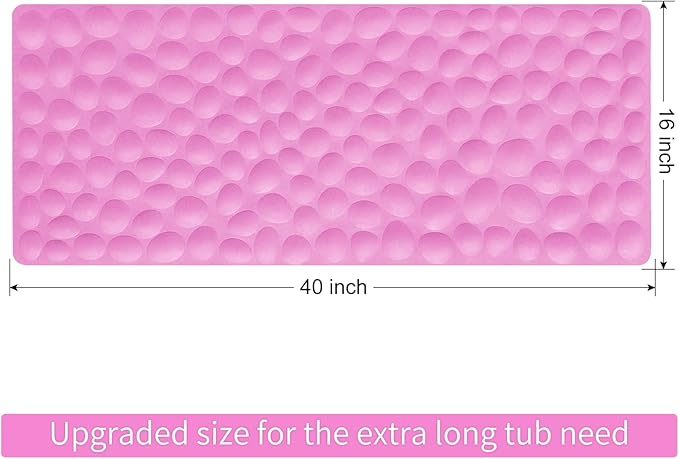 Non-Slip Bathtub Mat OTHWAY Soft Rubber Bathroom Bathmat with Strong Suction Cups (Pink, 16x40 inch)