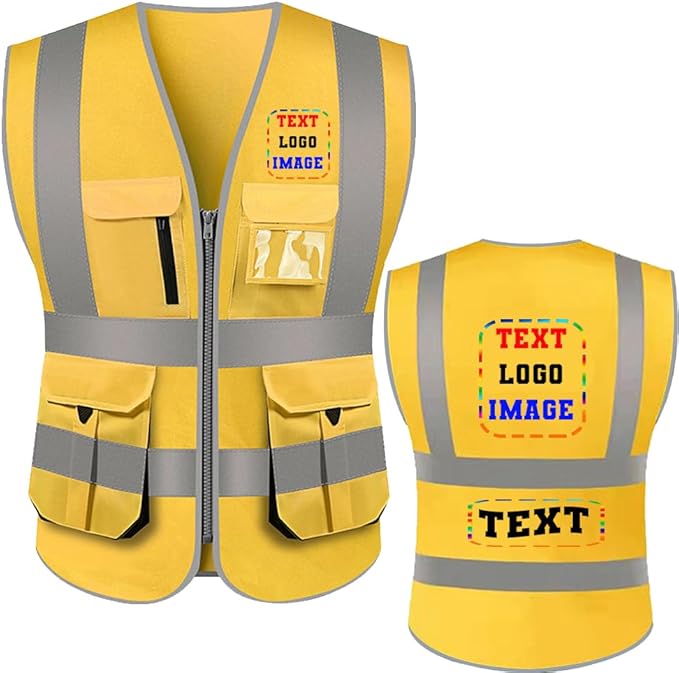 Custom Logo High Visibility Vest Customized Reflective Safety Vest With Pocket and Zipper