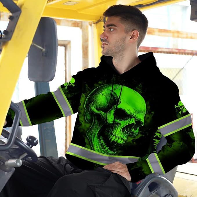 Matedecor Skull US Flag Reflective High Visibility Hoodie For Men Construction Hi Vis Safety Workwear Custom Name