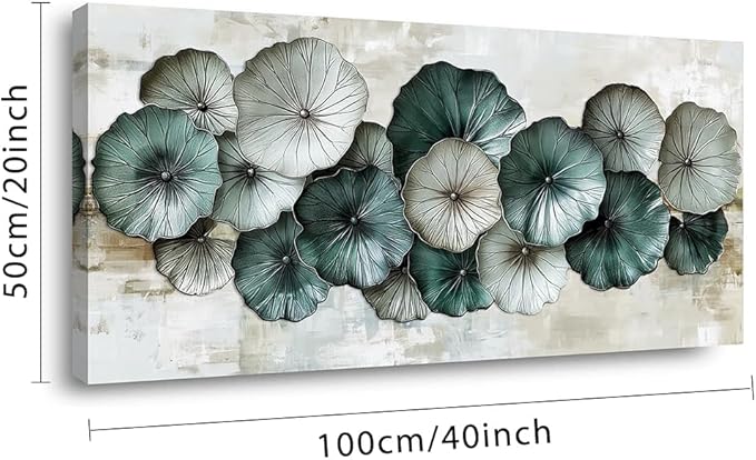 Abstract Cyan Floral Flower Wall Art for Living Room Office Contemporary Art Deco White Painting Prints Modern Canvas Artwork Over The Couch Bedroom Decor