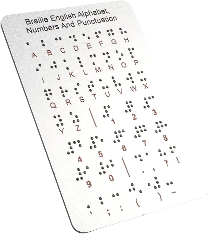 Braille Learning Board For Beginners With Raised Dots, Numbers And Punctuation,Aluminum Tactile Teaching Aid For Visually Impaired, 7.25X4.7 Inches