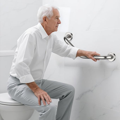 16 Inch Angled Shower Grab Bar, Munzong Anti Slip Satin Brushed Nickel Bathroom Grab Bar, Knurled Bathroom Balance Bar,Safety Hand Rail Support Handicap Elderly Injury Senior Assist Bath Handle