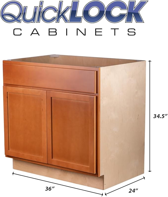 Quicklock RTA (Ready-to-Assemble) | Base Kitchen Cabinets - Shaker Style | Made in America (Provincial Stain, 36" Wx34.5 Hx24 D Sink Base)