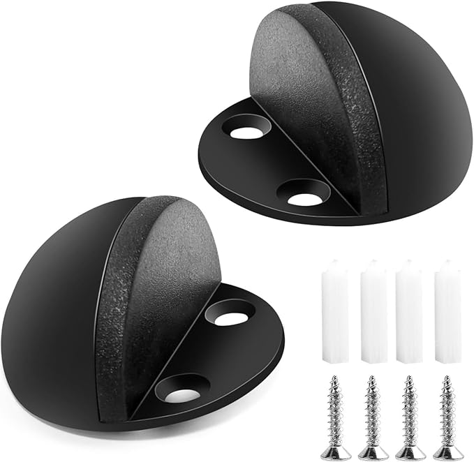 Self Adhesive Door Stoppers, Stainless Steel Floor Door Stop Wall Protector, Half Dome Floor Gate Stopper for Living Room, Bedroom, Bathroom, Office (Black，2PCS)