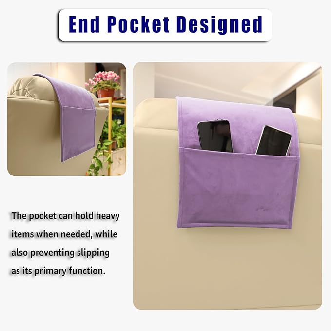 Headrest Pillow with Pearl Cotton Filling - Non-Slip Headrest Cushion with Velvet Cover for Recliners, Sofas and Loveseats (Lavender)