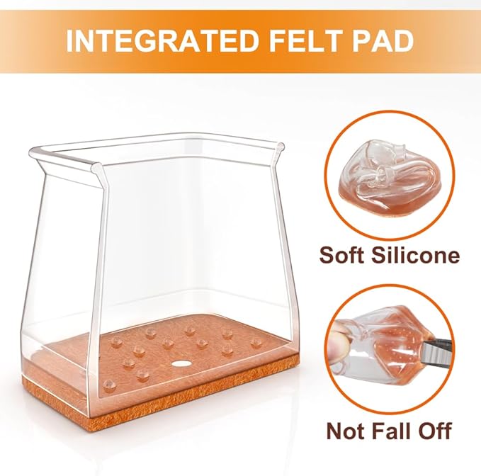 24 Pcs Chair Leg Floor Protectors for Hardwood Floors Square Silicone Covers to Protect Wood Tile Floors Felt Pads Furniture Leg Caps Anti-Scratch Reduce Noise (Fit:1-5/8" to 2")