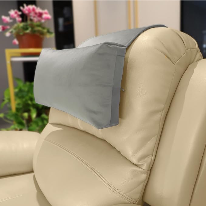 Non-Slip Head Pillow for Recliners - Neck Support Cushion with Velvet Cover for Pain Relief at Home, Office and Travel (Light Gray)