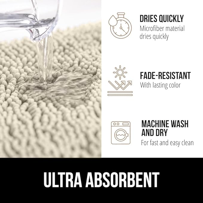 GORILLA GRIP Bath Rug Mat 30x20, Thick Soft Absorbent Chenille, Quick Dry Microfiber Mats, Rubber Backing Washable Shower Floor Rugs, US Designed Bathroom Bathmat Home Decor Accessories, Dusty Cloud