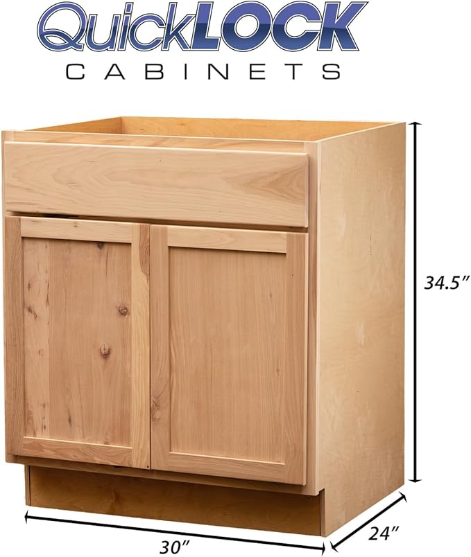 Quicklock RTA (Ready-to-Assemble) | Base Kitchen Cabinets - Shaker Style | Made in America (Raw Hickory, 30" Wx34.5 Hx24 D Base)