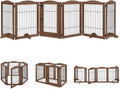 unipaws Pet Playpen with Wood and Wire, 6 Panels Extra Wide Freestanding Walk Through Dog Gate with 4 Support Feet, Foldable Stairs Barrier Pet Exercise Pen for Dogs Cats