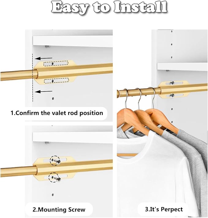 Valet Rod for Closet Pull Out, 12" Adjustable extending closet rod, Standard Retractable closet rod organization rack, Valet Clothing Hanger Rods Extender for Wardrobe Laundry Bathroom (Orange Gold)