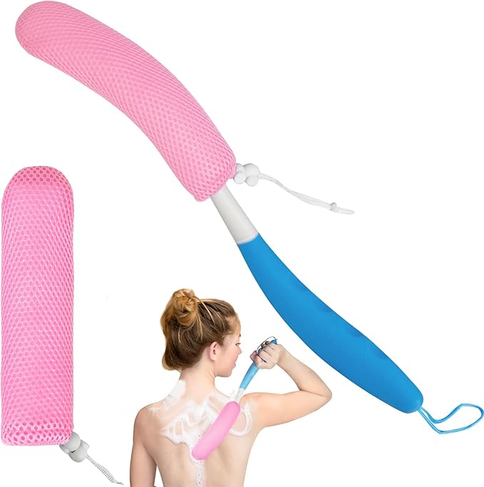 Long Handled Shower Brush, Non-Slip Long Handle Bath Brush, Back Body Brush Gentle Exfoliating and Lather Well Deep Cleansing Long-Lasting for Body