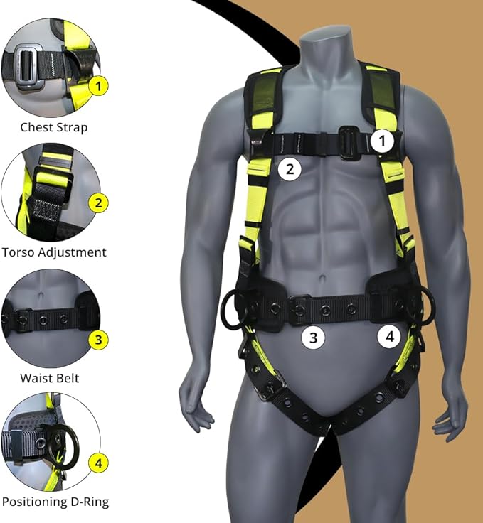 AFP Demon Comfortable Fall Protection Harness Kit – OSHA/ANSI PPE Full Body Safety Harness for Construction Work