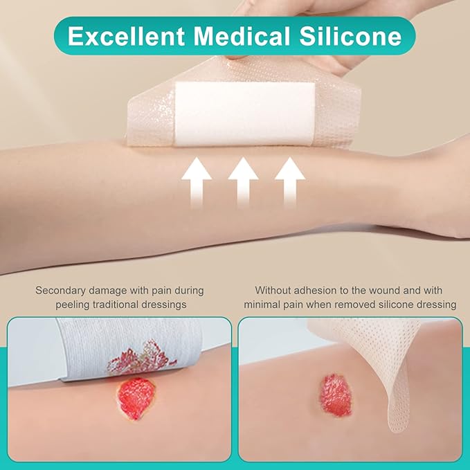 Dimora Silicone Foam Dressing with Border 20 Pack Adhesive 4"x4" Waterproof Wound Dressing Bandage for Wound Care