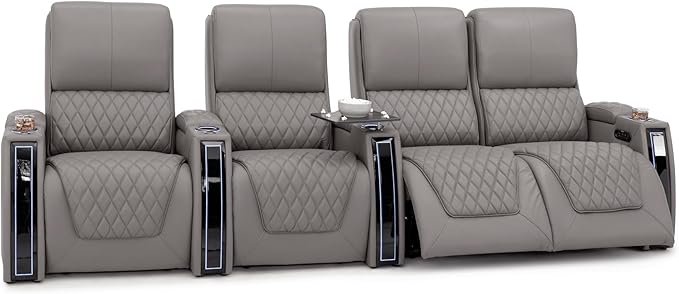 Seatcraft Apex Zero-Gravity CoolZero Italian Leather Home Theater Seating, Powered Headrest, Powered Lumbar, Powered Recline, Row of 4 Right Loveseat, Gray