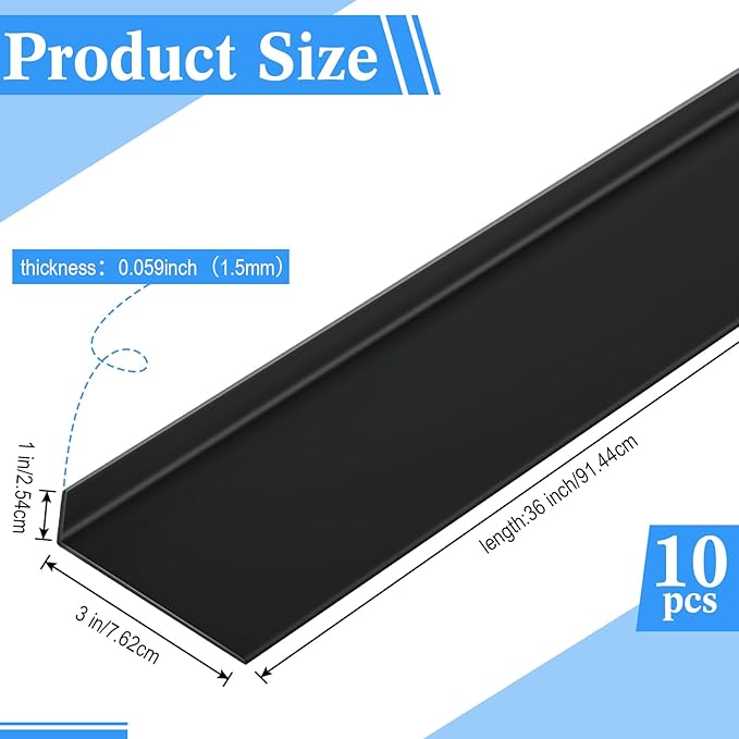 Sasylvia 10 Pcs 3 x 1 x 36 Inches Wall Corner Protector Guards, Avoid Scratching Scuffs, Black Vinyl Corner Trim Molding, Ease Install & Cleaning for Door Countertop Furniture Cabinet Protection
