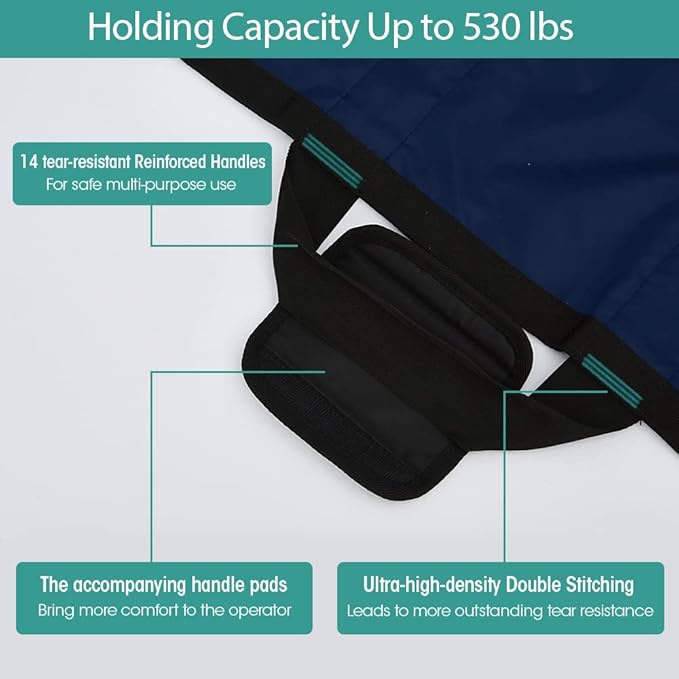 70" x 40" Positioning Bed Pad with Handles Washable Draw Sheets for Hospital Bed Ridden Patient Clothes Waterproof Glide Sheets for Patients Moving Pad for Lifting &Transfer Sheet Nylon, Blue