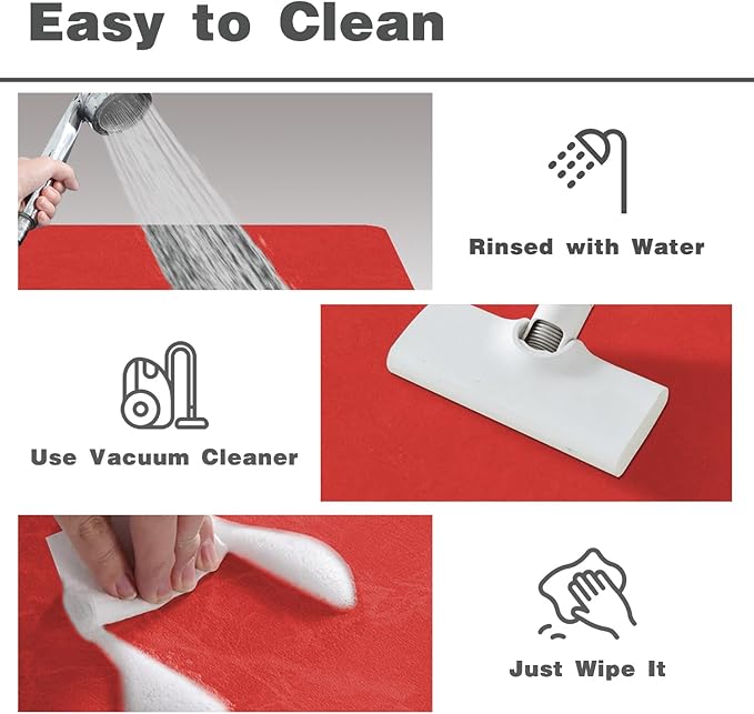 Christmas Bath Mat, Red Bathroom Rugs Non Slip Washable Thin Absorbent Bath Mat Fits Under Door Bathroom Floor Mat Perfect for Bath, Shower, or Sink 17"x59" Red