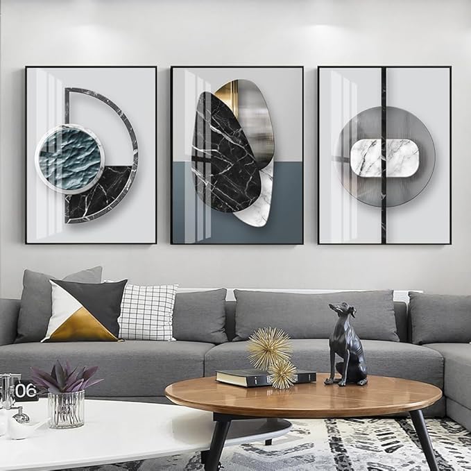 QKF Large Glossy Canvas Abstract Geometric Wall Art Dark Graphics Modern Home Living Room Bedroom Wall Decor Painting Poster Printing Artwork 20 "X 28"
