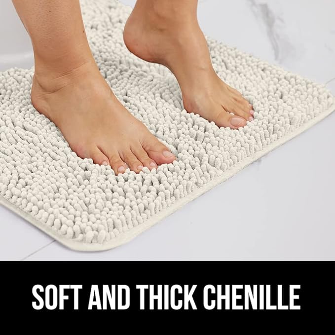 GORILLA GRIP Bath Rug Mat 36x24, Soft Absorbent Chenille, Quick Dry Microfiber Mats, Rubber Backing Washable Shower Floor Rugs, Bathmat Runner, US Designed Bathroom Home Decor Accessories Ivory Cream