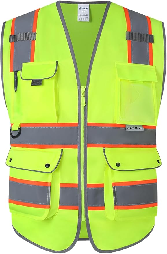 XIAKE Reflective Safety Vest for Men & Women High Visibility Class 2 Vest with Pockets Meets ANSI Standards