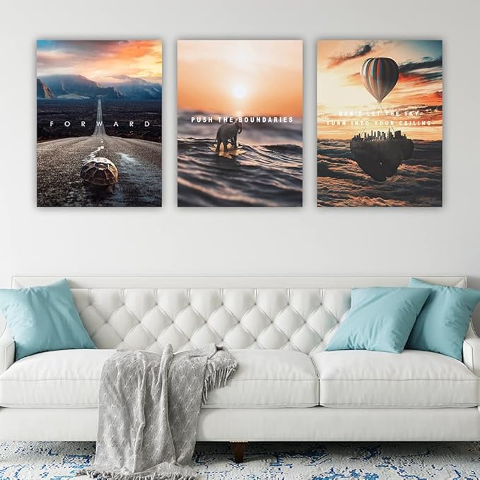 Motivational Posters Inspirational Wall Art Canvas 3 Pieces Grind Hustle Canvas Framed Wall Art Inspirational Painting Prints Poster Wall Decor Modern Home Decor Painting Pictures - 48" Wx24 H