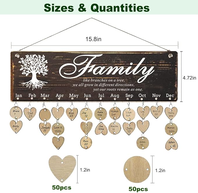Birthday Gifts for Grandma, Family Birthday Tracker Reminder Calendar Board, Best Mom Grandma Christmas Mother Day Present Idea, Record Birthday in One Place, New Year Gift for Elderly