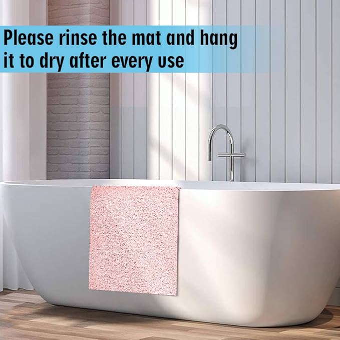 godehone Shower Mats Non Slip Without Suction Cups, PVC Loofah Bathroom Mats, Loofah Mats for Shower and Bathroom, Quick Drying, 23.6× 34.6 Inch, Pink