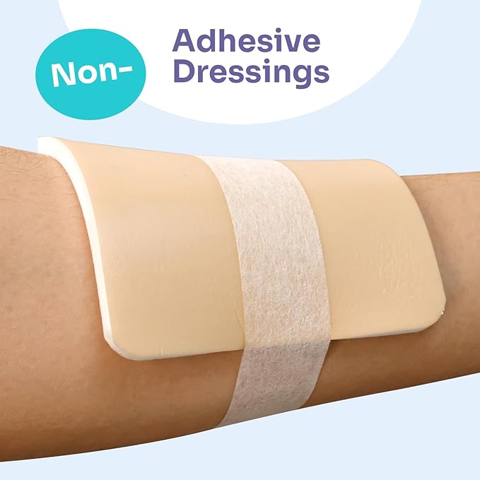Conkote Foam Dressings Non-Adhesive Sterile for Exudating Wounds, FSA or HSA 4"x4" Highly Absorbent Waterproof Dressings for Wound Care, Ulcers, Post Op Trauma, Injuries, Burn, 5 Pack