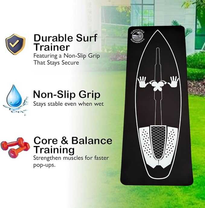 Surf Training Mat 72" × 27.5" - Surf Yoga Mat for Pop-Up Practice, Balance & Surfing Workout - Durable Non-Slip Neoprene Rubber Surf Mat Trainer for Home and Surf Fitness