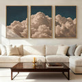 IARTTOP Extra Large Navy Blue Cloud Wall Art 24x36 Inch Framed Abstract Modern Landscape Canvas Wall Decor Minimalist Sky Painting Set of 3 for Bedroom Living room Office
