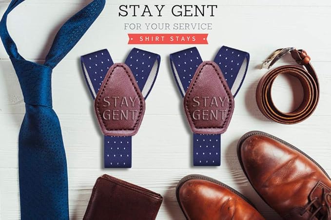 STAY GENT Y-Style Shirt Stays For Men with Non-Slip Locking Clamps and Adjustable Elastic Straps