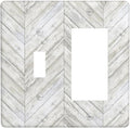 Rustic White Gray Herringbone Wood 2 Gang Single Toggle Rocker Combination Light Switch Cover Vintage Country Decorative Wall Plate Cover Electrical Faceplate Switchplate for Farmhouse Bedroom Decor