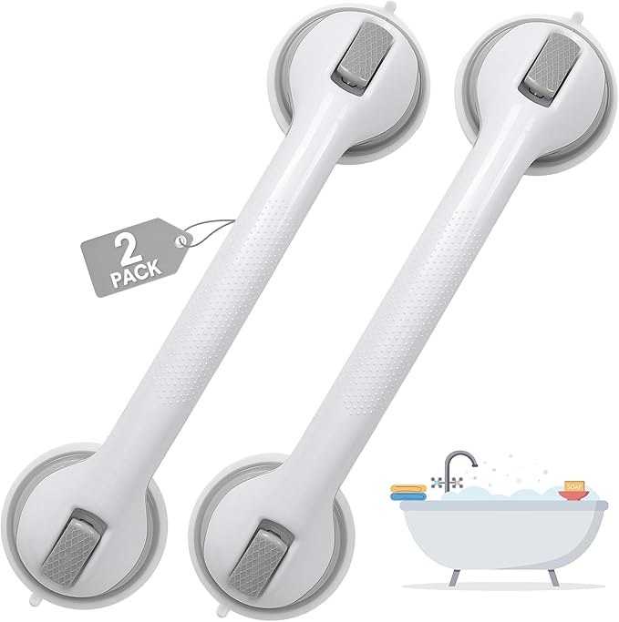 Auroras Strong Suction Cup Grab Bars for Bathtubs and Showers, 2 Pack Removable Heavy Duty Shower Grab Bars for Seniors No Drilling, 16 Inch Non-Slip Shower Handles for Elderly,Children,Injured