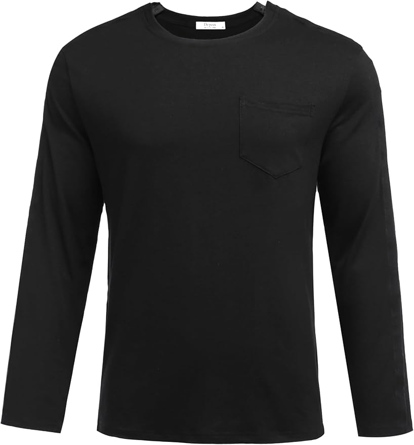 Deyeek Men's Post Shoulder Surgery Recovery Shirts Full Tear Away Long Sleeve Snap Chemo Port Access Shirt