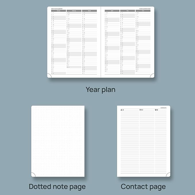 POPRUN Planner 2025-2026 (Medium 6.75''x 8.75''), Horizontal Weekly Notebook Jul.2025 - Jun.2026, Academic Appointment Book with Monthly Tabs, Leather Hardcover, Inner Pocket, 100 GSM - Midnight Green