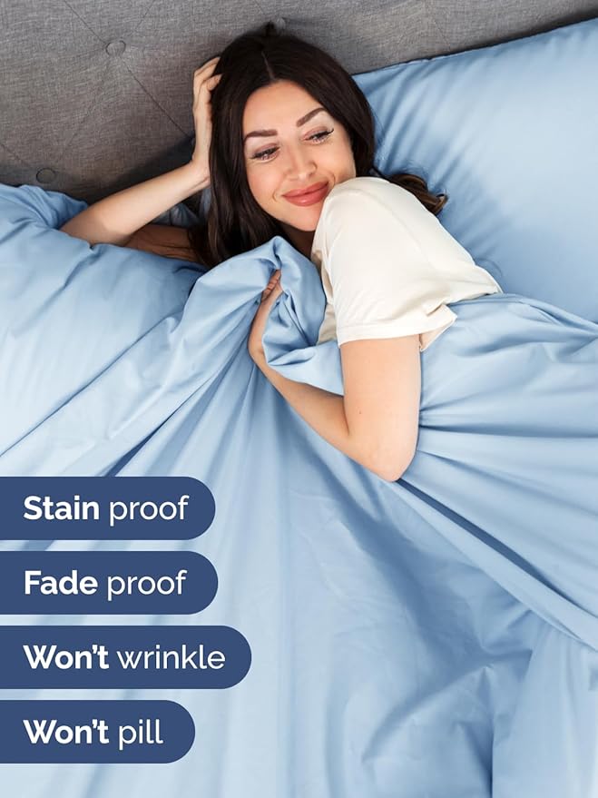 Extra Deep Full Sheet Set - 6 Piece Breathable & Cooling Sheets - Hotel Luxury Bed Sheets Set - Easy & Secure Fit - Soft, Wrinkle Free & Comfy Sheets Set - Light Blue Sheet Set with Extra Deep Pockets