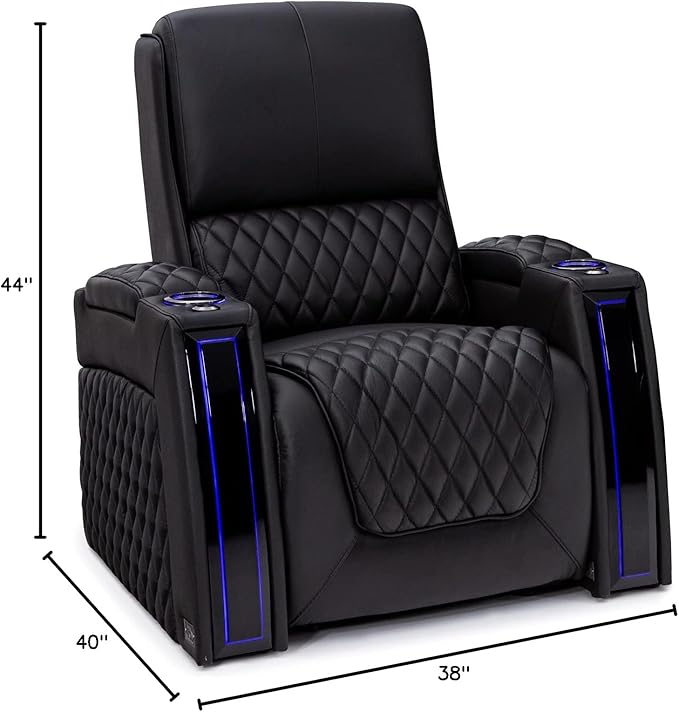 Seatcraft Apex Home Theater Seating, Living Room, Powered Headrest, Powered Lumbar, Powered Recline, Italian Leather, USB Charging, Single Recliner, Black